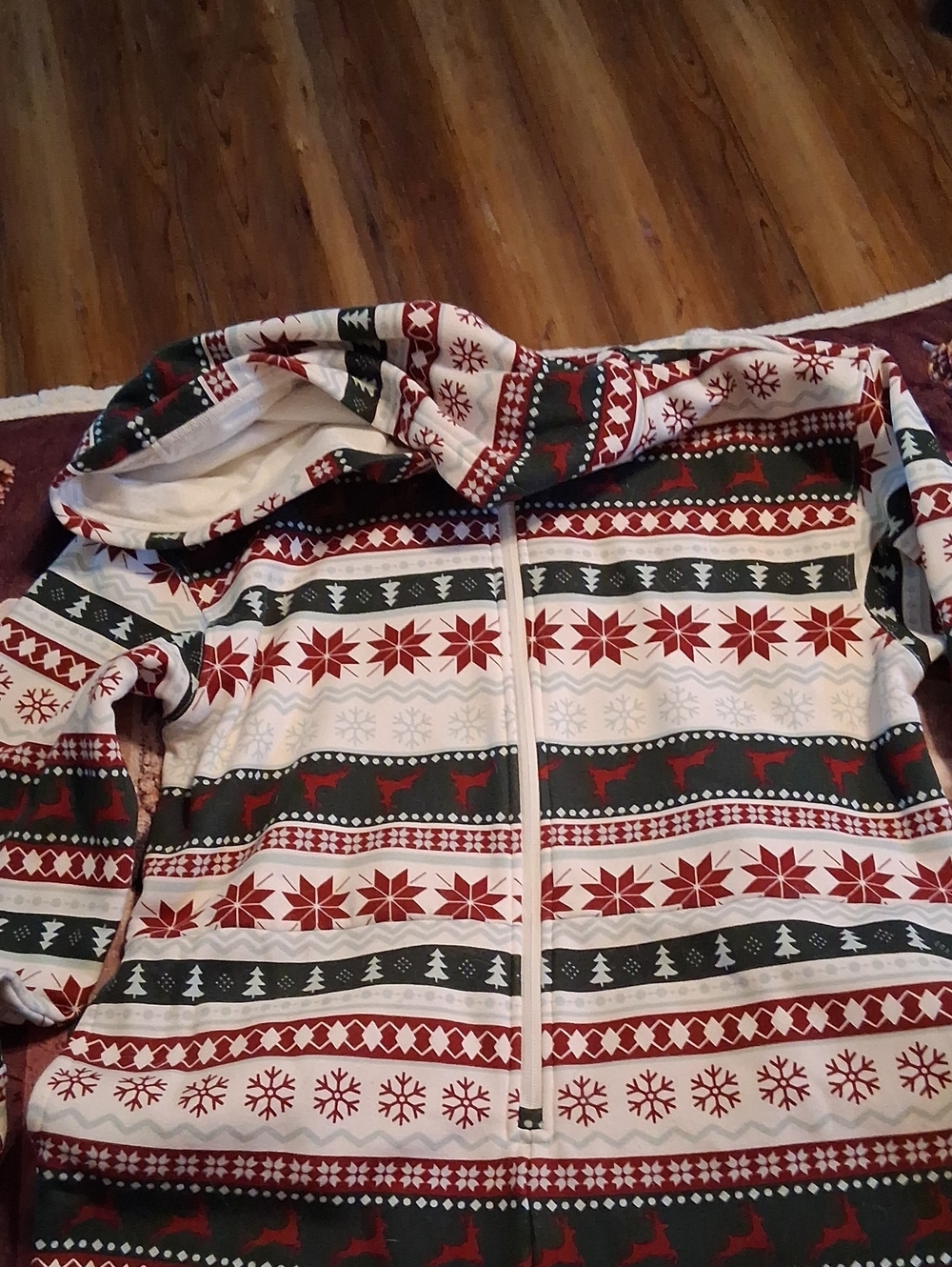 Fabletics Red, Green & White Holiday Zip Hoodie